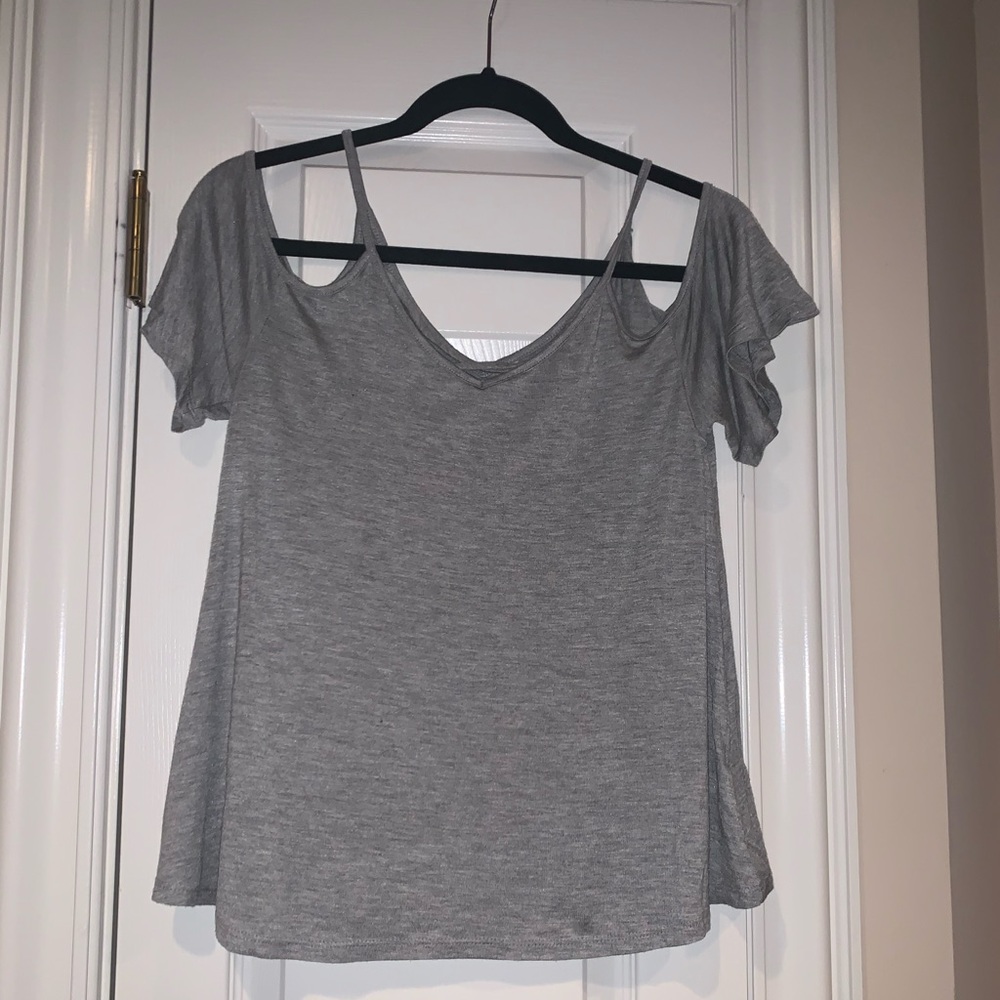 Off the shoulder gray top